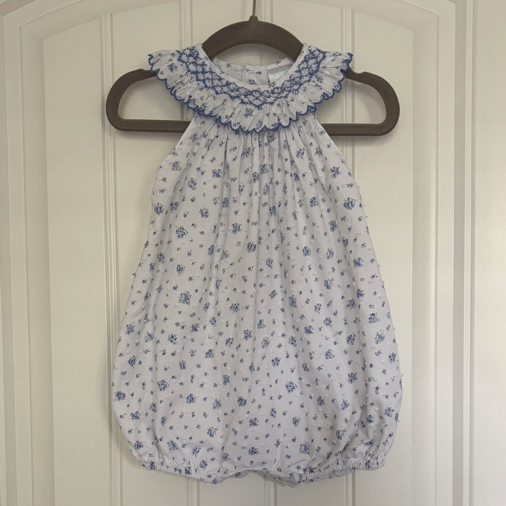 Edgehill Collection Blue Dot Bubble Romper 9 Months EUC